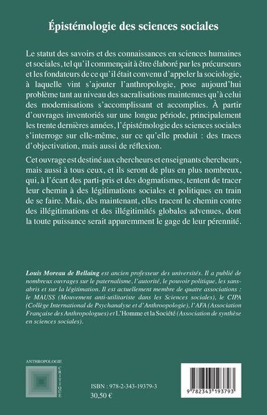 Epistémologie des sciences sociales, Pratique et théorie (9782343193793-back-cover)