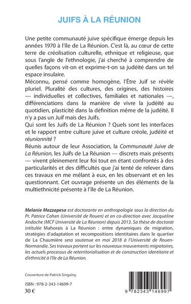 Juifs à la Réunion, Vivre sa judéité dans un espace créole de l'océan Indien (9782343146997-back-cover)