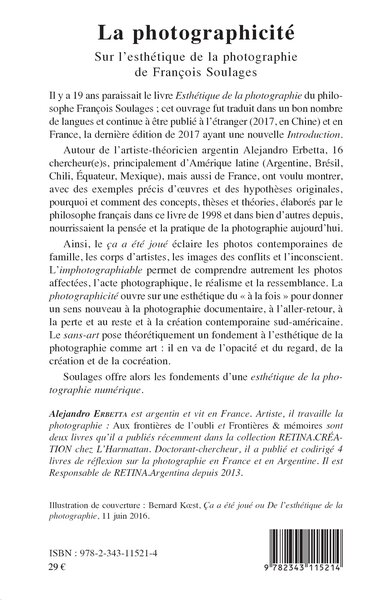 La photographicité, Sur l'esthétique de la photographie de François Soulages (9782343115214-back-cover)