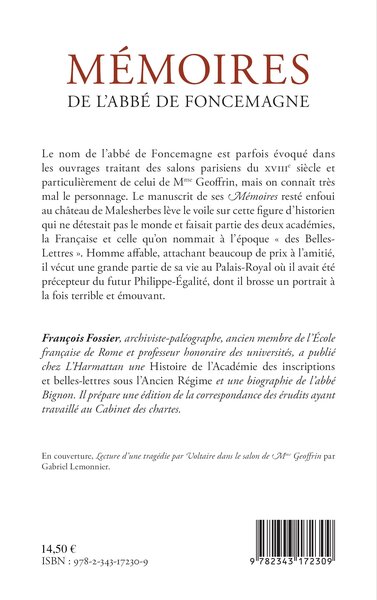 Mémoires de l'abbé de Foncemagne (9782343172309-back-cover)