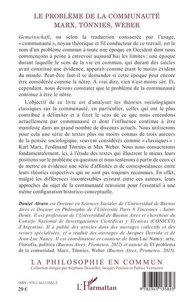 Le problème de la communauté, Marx, Tönnies, Weber (9782343135823-back-cover)