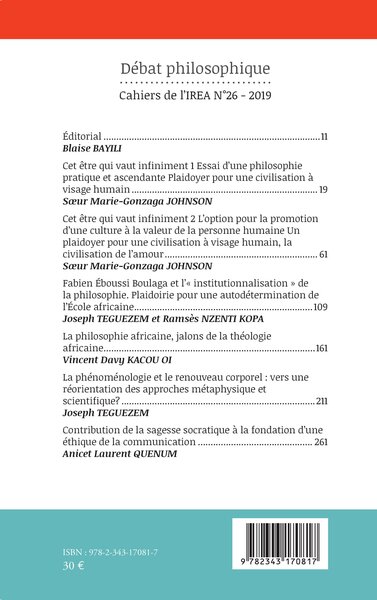 Cahiers de l'IREA, Débat Philosophique (9782343170817-back-cover)