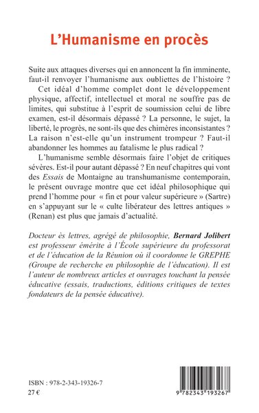 L'Humanisme en procès (9782343193267-back-cover)