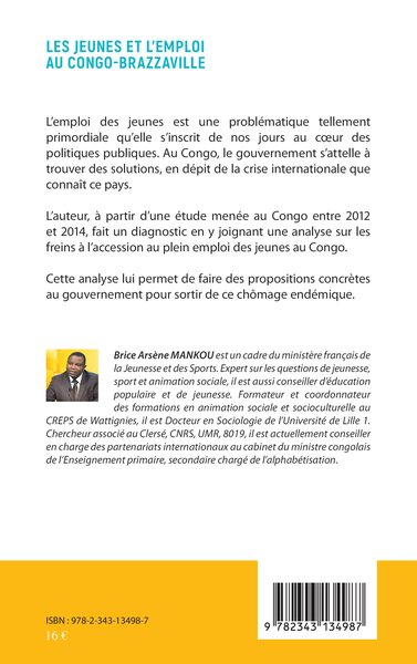 Les jeunes et l'emploi au Congo-Brazzaville, Diagnostic et solutions (9782343134987-back-cover)