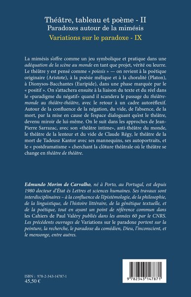 Théâtre, tableau et poème - II, Paradoxe autour de la mimésis - Variations sur le paradoxe - IX (9782343147871-back-cover)