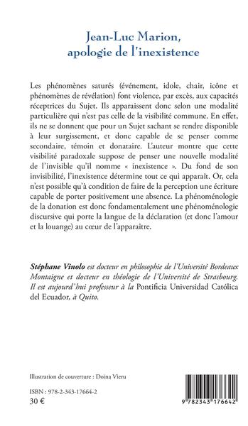 Jean-Luc Marion, apologie de l'inexistence, Tome II - Une phénoménologie discursive (9782343176642-back-cover)