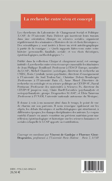 La recherche entre vécu et concept, Histoires de vie et choix théoriques en sciences sociales (9782343185620-back-cover)