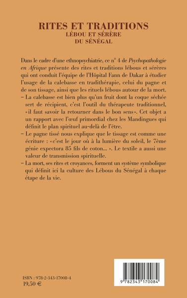 Rites et traditions Lébou et Sérère du Sénégal, Psychopathologie en Afrique / 4 (9782343170084-back-cover)