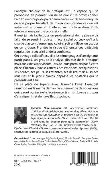Analyse clinique de la pratique en milieu scolaire et ailleurs..., Sous la direction de Jeannnine Duval-Héraudet (9782343186337-back-cover)