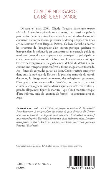Claude Nougaro : la bête est l'ange, Imaginaire et poétique - Nouvelle édition revue et augmentée (9782343158273-back-cover)