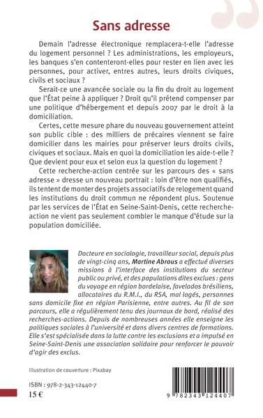 Sans adresse, La domiciliation comme enjeu de citoyenneté (9782343124407-back-cover)