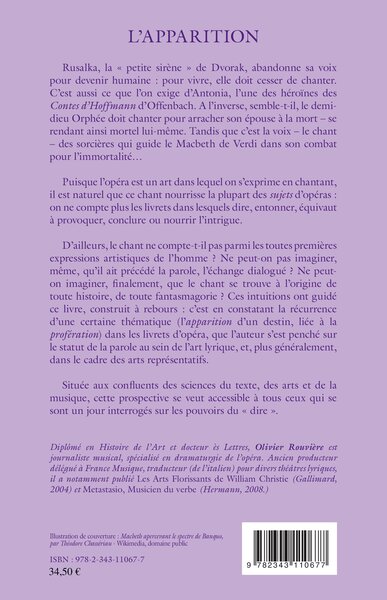 L'apparition, Essai sur les effets et enjeux du théâtre et de l'art lyrique (9782343110677-back-cover)