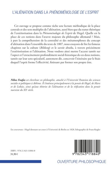 L'aliénation dans la Phénoménologie de l'esprit (9782343118840-back-cover)
