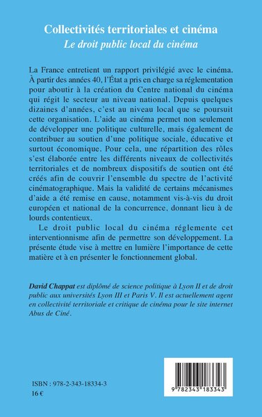 Collectivités territoriales et cinéma, Le droit public local du cinéma (9782343183343-back-cover)