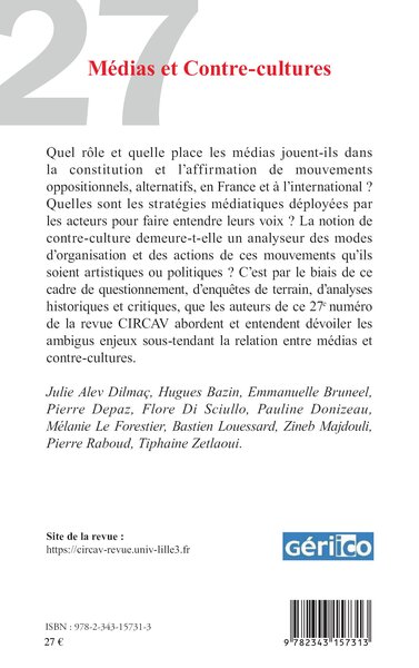 Cahiers du CIRCAV, Médias et Contre-Cultures (9782343157313-back-cover)