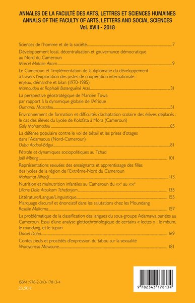 Annales de la faculté des arts, lettres et sciences humaines, Annales de la faculté des arts, lettres et sciences humaines Vol X (9782343178134-back-cover)