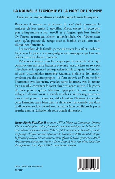 La nouvelle économie et la mort de l'homme, Essai sur le néolibéralisme scientifique de Francis Fukuyama (9782343195667-back-cover)