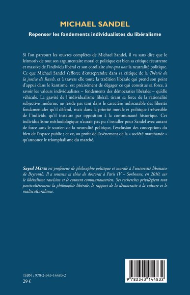 Michael Sandel, Repenser les fondements individualistes du libéralisme (9782343144832-back-cover)