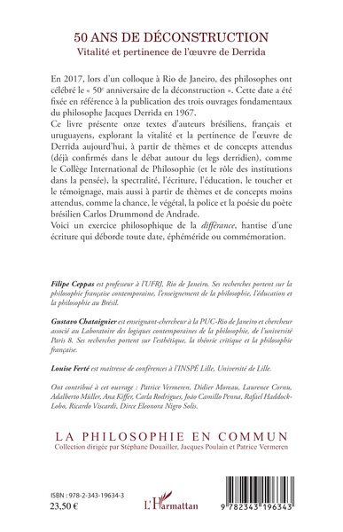50 ans de déconstruction, Vitalité et pertinence de l'oeuvre de Derrida (9782343196343-back-cover)