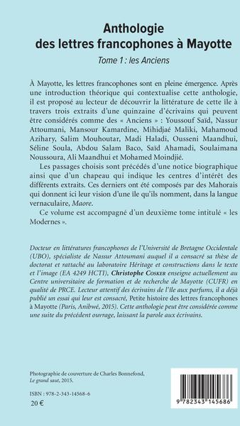 Anthologie des lettres francophones à Mayotte, Tome 1 : les Anciens (9782343145686-back-cover)