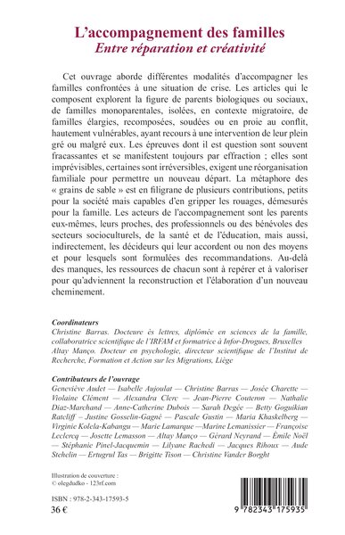 L'accompagnement des familles. Entre réparation et créativité, Sous la direction de Christine Barras et Altay Manço - Préface de (9782343175935-back-cover)