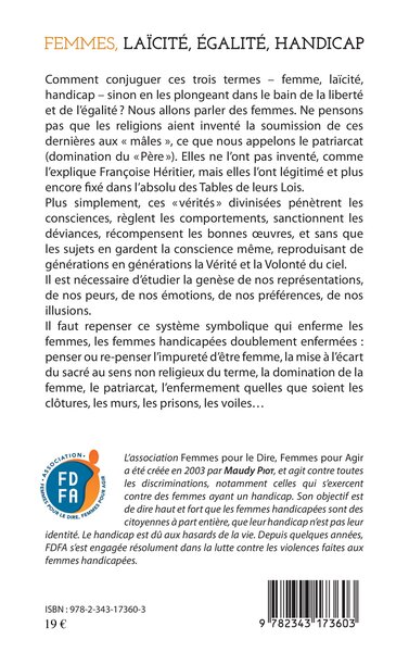 Femmes, laïcité, égalité, handicap, Coordonné par Alain Piot - Association Femmes pour le Dire, Femmes pour Agir (9782343173603-back-cover)
