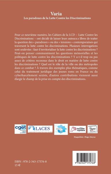 Les cahiers de la LCD, Les paradoxes de la lutte contre les discriminations, Les Cahiers de la LCD N°9 (9782343175768-back-cover)