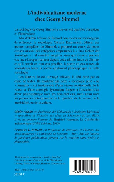 L'individualisme moderne chez Georg Simmel (9782343184579-back-cover)