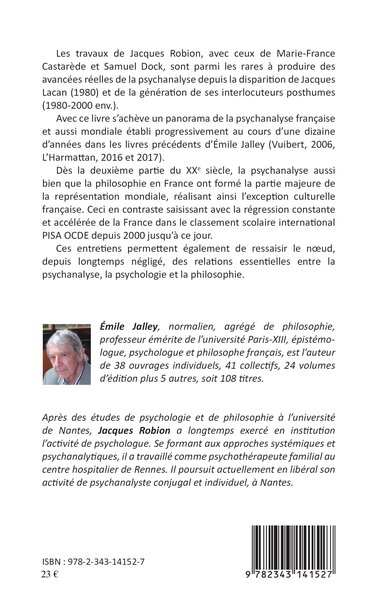 La psychanalyse aujourd'hui, Entretiens avec Jacques Robion (9782343141527-back-cover)