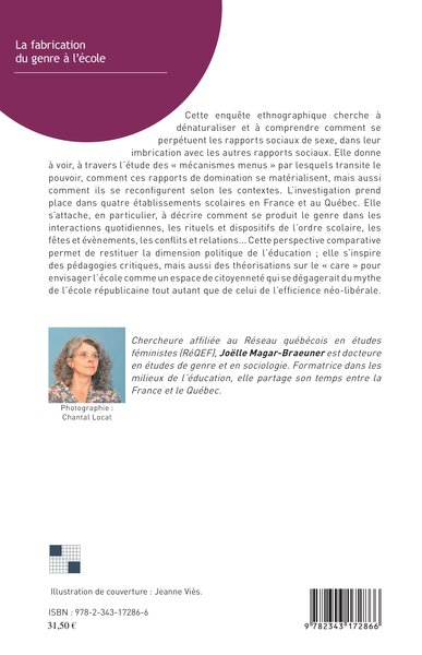 La fabrication du genre à l'école, Enquête en France et au Québec (9782343172866-back-cover)