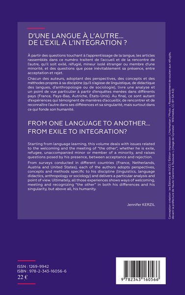CIRHILLa, D'une langue à l'autre... De l'exil à l'intégration ?, From one language to another... From exile to integration ? (9782343160566-back-cover)