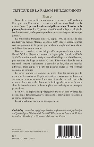Critique de la raison philosophique, Deuxième partie. La preuve par l'histoire de la philosophie - Tome 2 (9782343111964-back-cover)