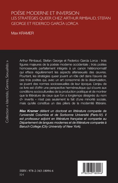 Poésie moderne et inversion, Les stratégies queer chez Arthur Rimbaud, Stefan George et Federico García Lorca (9782343180946-back-cover)