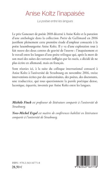 Anise Koltz l'inapaisée, La poésie entre les langues (9782343167718-back-cover)