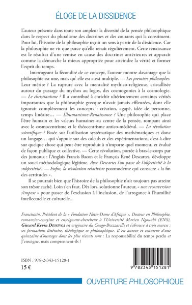 Eloge de la dissidence, Six leçons sur l'histoire de la philosophie (9782343151281-back-cover)