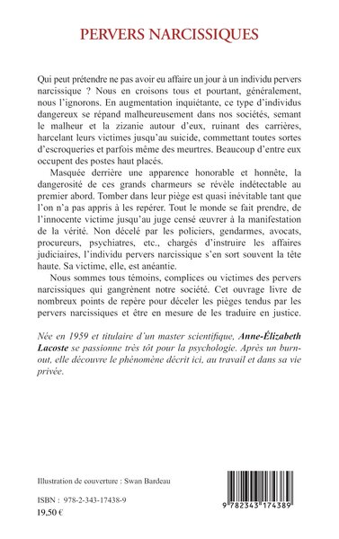 Pervers narcissiques, Un fléau largement méconnu de la société et des juges (9782343174389-back-cover)