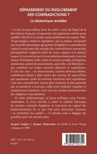 Dépassement ou englobement des contradictions ?, La dialectique revisitée (9782343104751-back-cover)