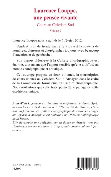 Laurence Louppe, une pensée vivante, Cours au Cefedem Sud - Volume 2 (9782343113500-back-cover)