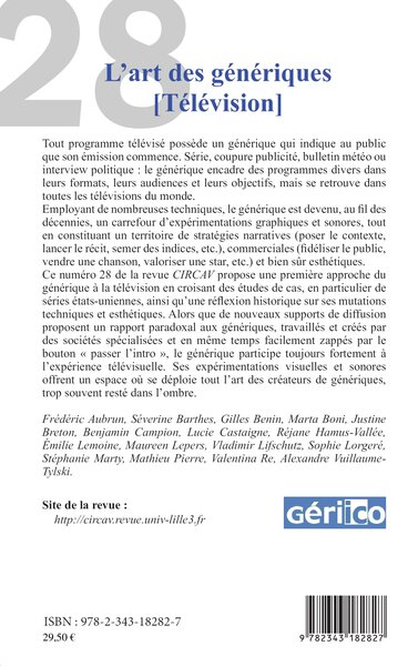 Cahiers du CIRCAV, L'art des génériques, Télévision (9782343182827-back-cover)