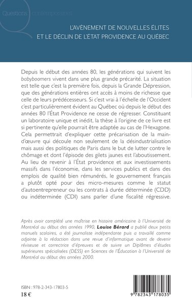 L'avènement de nouvelles élites et le déclin de l'Etat providence au Québec (9782343178035-back-cover)
