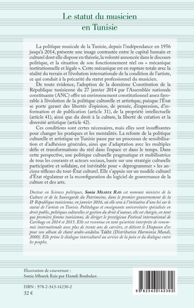 Le statut du musicien en Tunisie, Etat des lieux de la politique musicale : approche sociologique (9782343142302-back-cover)