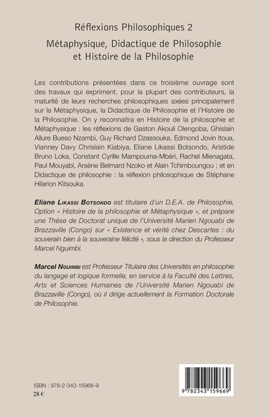 Cahier du jeune chercheur, Réflexions philosophiques 2 Métaphysique, Didactique de Philosophie et Histoire de la Philosophie (9782343159669-back-cover)