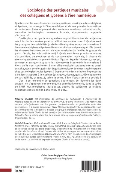 Sociologie des pratiques musicales des collègiens et lycéens à l'ère numérique (9782343104409-back-cover)