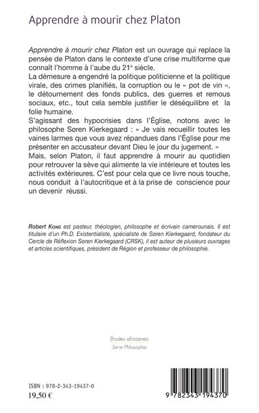 Apprendre à mourir chez Platon (9782343194370-back-cover)