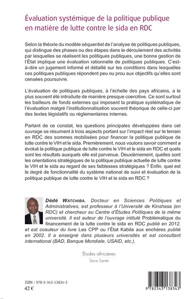 Évaluation systémique de la politique publique en matière de lutte contre le sida en RDC (9782343138343-back-cover)