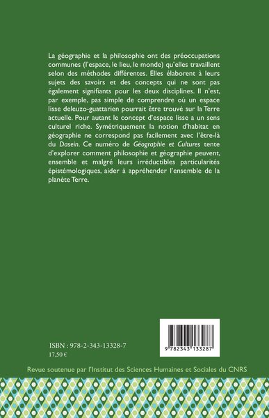 Géographie et Cultures, Penser l'espace, Rencontre épistémologique entre géographies et philosophies actuelles (9782343133287-back-cover)