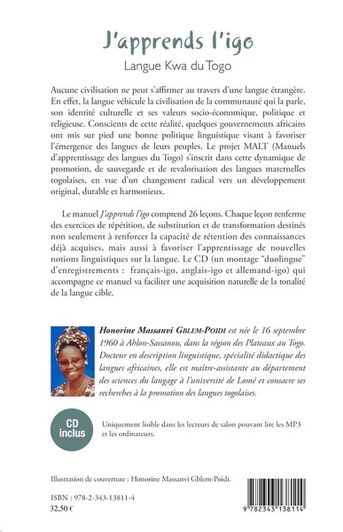 J'apprends l'igo, Langue Kwa du Togo (9782343138114-back-cover)