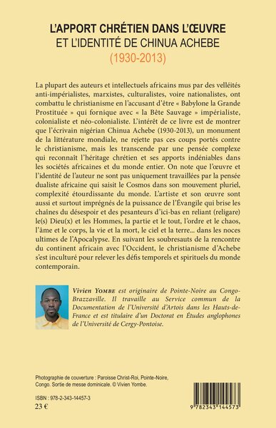 L'apport chrétien dans l'oeuvre et l'identité de Chinua Achebe (1930-2013) (9782343144573-back-cover)