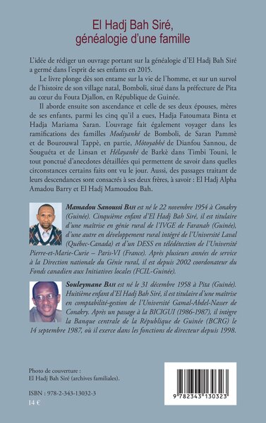 El Hadj Bah Siré, généalogie d'une famille (9782343130323-back-cover)