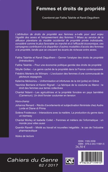 Cahiers du Genre, Femmes et droits de propriété (9782343119915-back-cover)